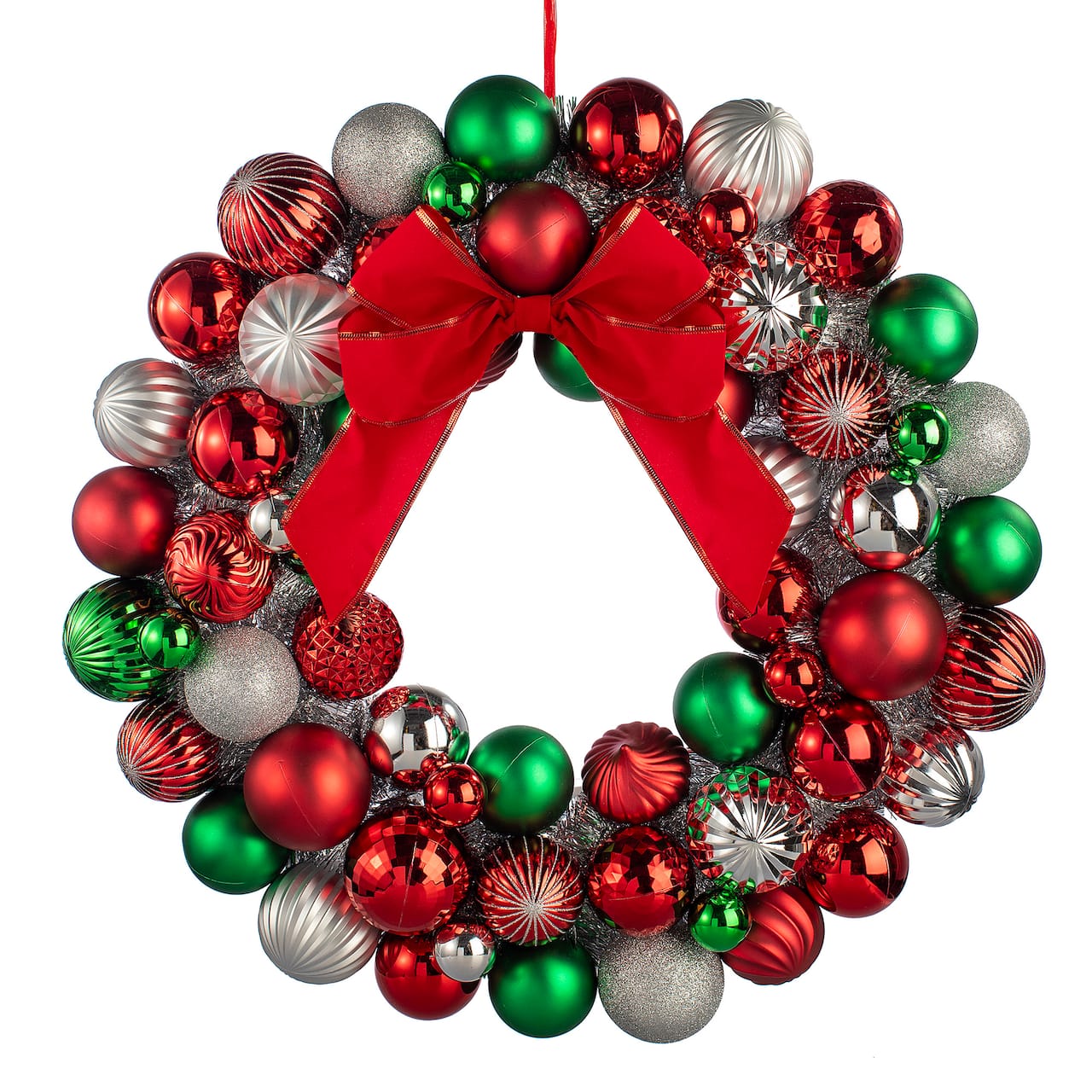24" Red, Green & Silver Ornament Wreath with Bow by Ashland®
